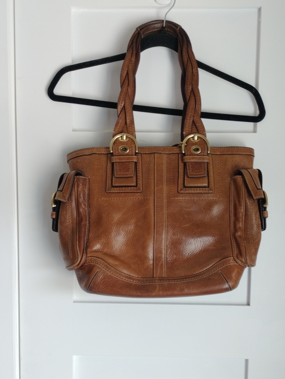 Coach Brown Leather Tote Handbag with Braided Handles